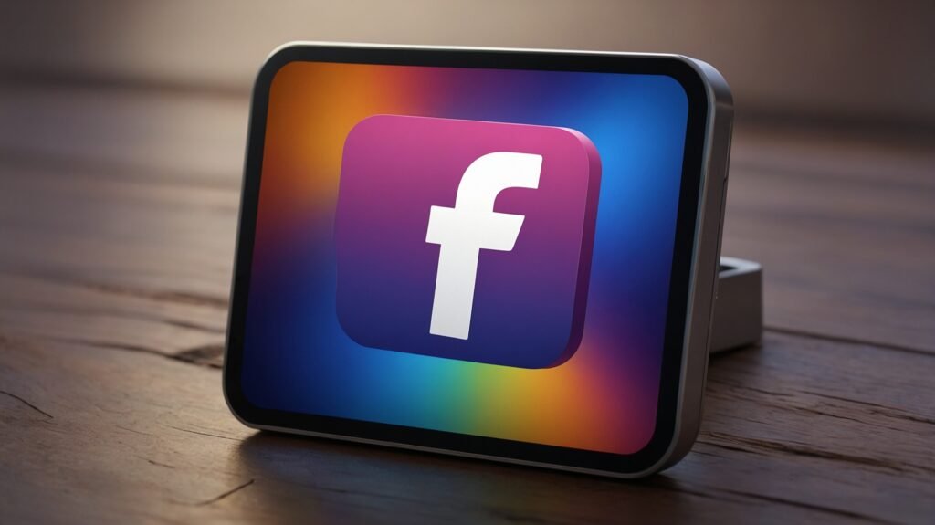 Icône Facebook en 3D représentant l’intégration des réseaux sociaux dans la communication assistée par l’IA.