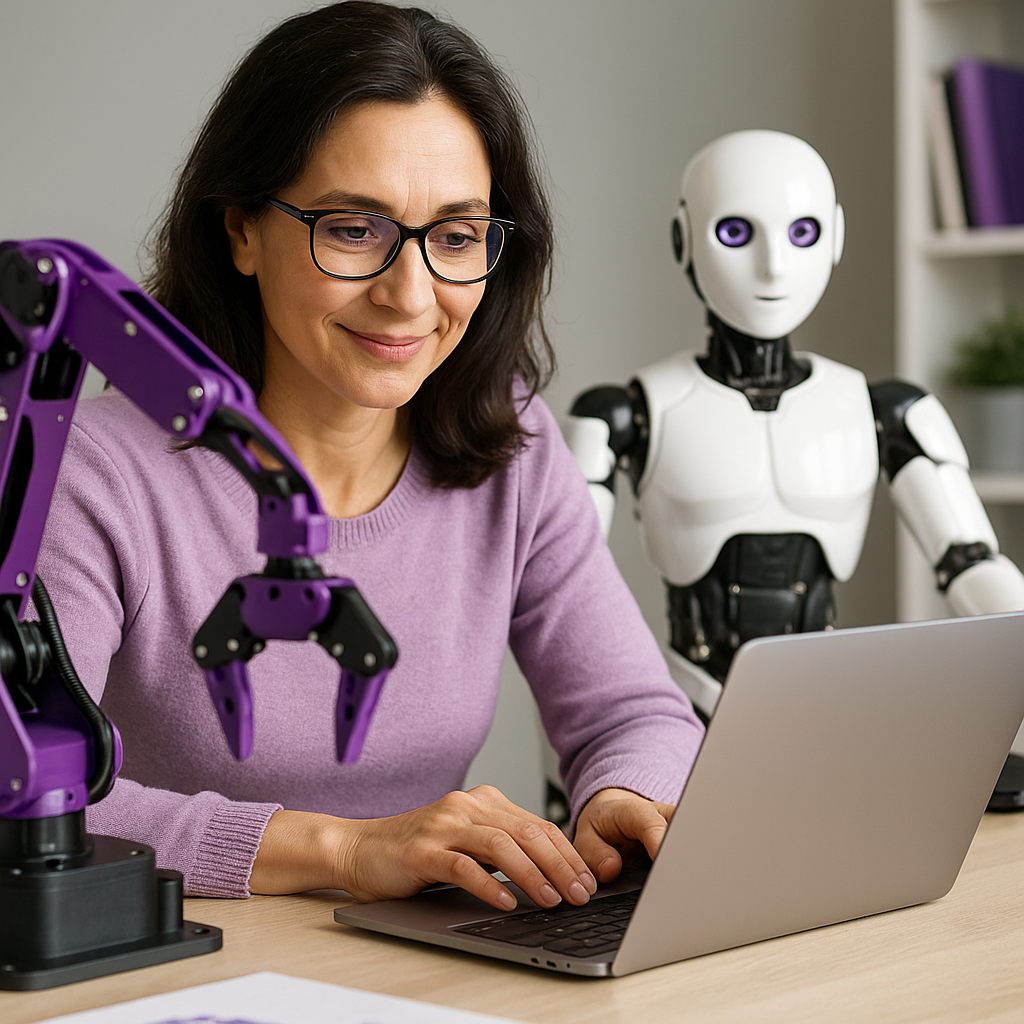 Femme et robot dans un bureau moderne