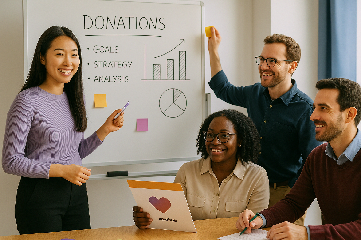Équipe en brainstorming pour améliorer l’efficacité des appels aux dons